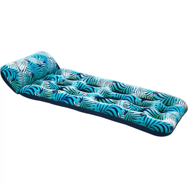 Aqua Deluxe Contour Pool Chair Lounge, Luxury Fabric, Suntanner Adult Size Pool Float, Lake Floating Chair, Heavy Duty, Blue/White Fern