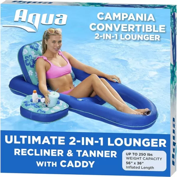 Aqua Ultimate 2-in-1 Pool Float Lounge – Extra Large – Inflatable Pool Floats for Adults with Adjustable Backrest &amp; Cupholder Caddy – Multiple Colors/Styles