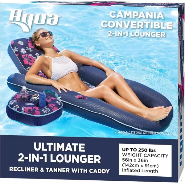 Aqua Ultimate 2-in-1 Pool Float Lounge – Extra Large – Inflatable Pool Floats for Adults with Adjustable Backrest &amp; Cupholder Caddy – Multiple Colors/Styles