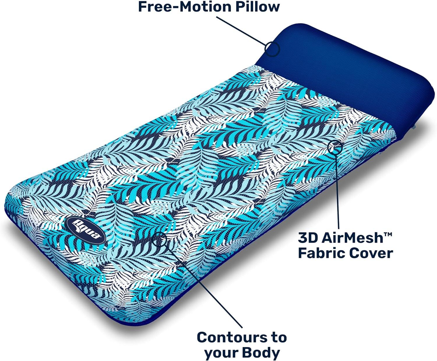 imageAqua Comfort Pool Float Lounge  Inflatable Pool Floats for Adults with Headrest ampamp Footrest  Multiple ColorsOversized Contour 18 Pocket Lounge Blue Fern