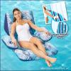 imageAqua Deluxe Contour Pool Chair Lounge Luxury Fabric Suntanner Adult Size Pool Float Lake Floating Chair Heavy Duty BlueWhite FernContour Chair Float Blue Fern