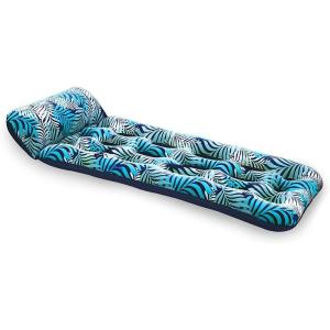 imageAqua 18Pocket Inflatable Contour Lounge Luxury Fabric Suntanner Pool Float Heavy Duty Blue Ferns