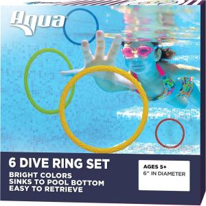 imageAqua Classic Dive Rings 6 Pack Pool Toys for Kids Toddlers Teens Pool Game EZ Grab Large Diameter Swim Diving Rings Red AQT4953