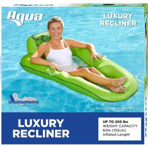 imageAqua Luxurious Inflatable Outdoor Swimming Pool Lounger Hammock Float with Sunshade CanopyLuxury Lounge Lime Green