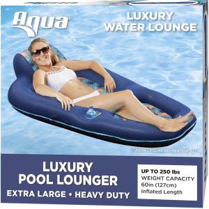 imageAqua Luxury Water Lounge XLarge Inflatable Pool Float with Headrest Backrest ampamp Footrest Palm Beach Flamingo