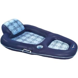 imageAqua Luxury Water Pool Lounge  Extra Large  Inflatable Pool Floats for Adults with Headrest Backrest Footrest ampamp Cupholder  Multiple ColorsStylesLuxury Lounge NavyLight Blue