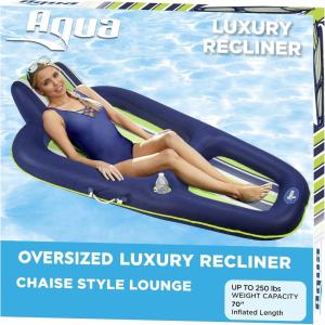 imageAqua Luxury Water Pool Lounge  Extra Large  Inflatable Pool Floats for Adults with Headrest Backrest Footrest ampamp Cupholder  Multiple ColorsStylesNavyGreenWhite