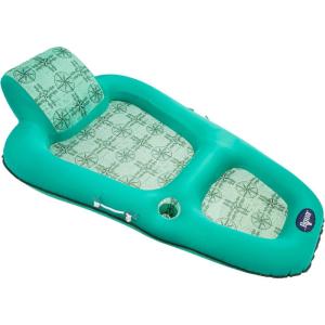 imageAqua Luxury Water Pool Lounge  Extra Large  Inflatable Pool Floats for Adults with Headrest Backrest Footrest ampamp Cupholder  Multiple ColorsStylesUltimate Teal Compass Rose Print