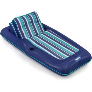 imageAqua Premium Convertible Pool Float Lounge  Extra Large  Heavy Duty Inflatable Pool Floats for Adults with Cupholder  Multiple ColorsConvertible XL Lounge NavyGreenWhite Stripe