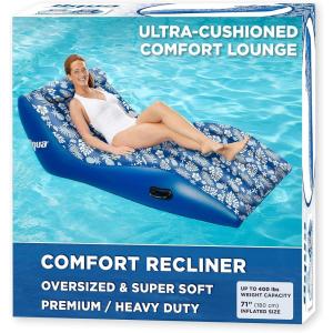 imageAqua UltraComfort Floating Pool Chair ampamp Lake Raft with Pillow  Heavy Duty Pool Float Lake Floating ChairUltimate Comfort Recliner Lounge  One 1person  Royal