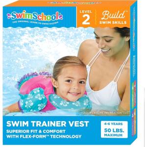 imageSwimSchool Kids Swim Trainer Vests for Toddlers Ages 26  BoysGirls  Multiple ColorsStyles  Learn to Swim FloatiesML PinkAqua Swim Vest w ChinUp Collar