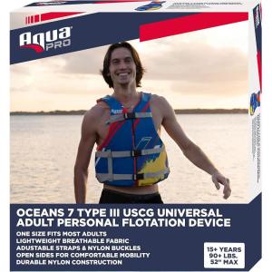 imageUSCG Universal Fit Adult Sized Life Jacket  Type III PFD Fits Chest Size 30  52  FlexibleFit OpenSided Design  BlueRedYellow
