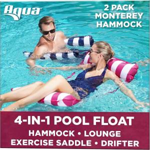 imageAqua Original 4in1 Monterey Hammock Pool Float ampamp Water Hammock  MultiPurpose Inflatable Pool Floats for Adults  Patented Thick NonStick PVC MaterialNavy  Burgundy 2 Pack