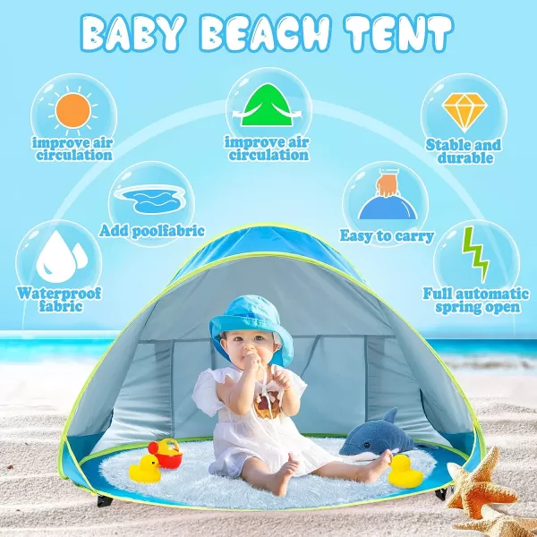 imageMonobeach Baby Beach Tent Pop Up Portable Shade Pool UV Protection Sun Shelter for InfantBlue