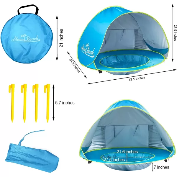 imageMonobeach Baby Beach Tent Pop Up Portable Shade Pool UV Protection Sun Shelter for InfantBlue