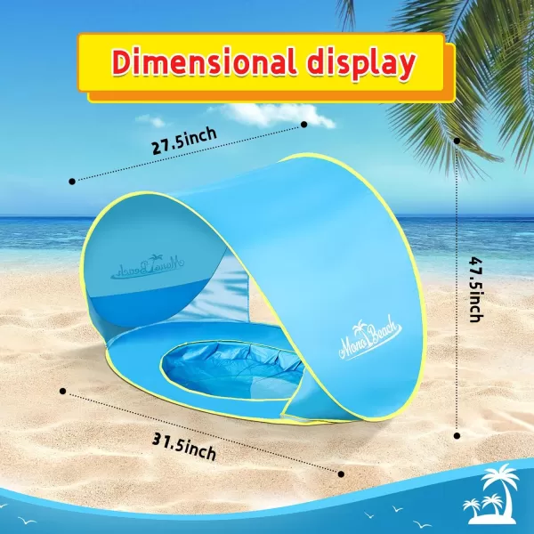imageMonobeach Baby Beach Tent Pop Up Portable Shade Pool UV Protection Sun Shelter for InfantBlue with Baby Sun Hat
