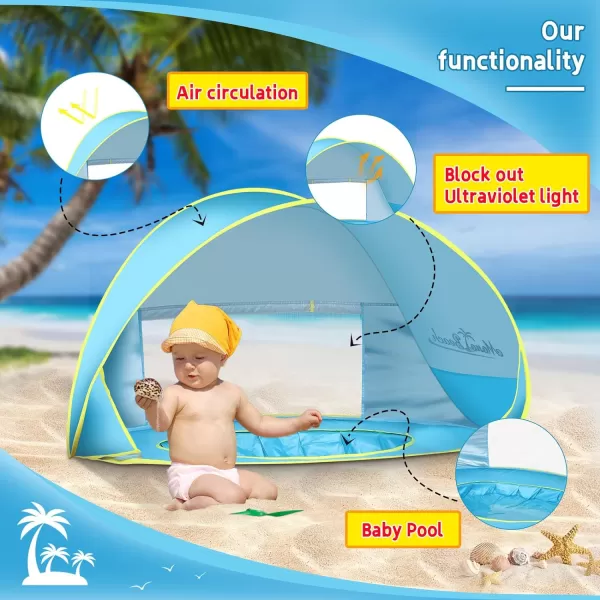 imageMonobeach Baby Beach Tent Pop Up Portable Shade Pool UV Protection Sun Shelter for InfantBlue with Baby Sun Hat