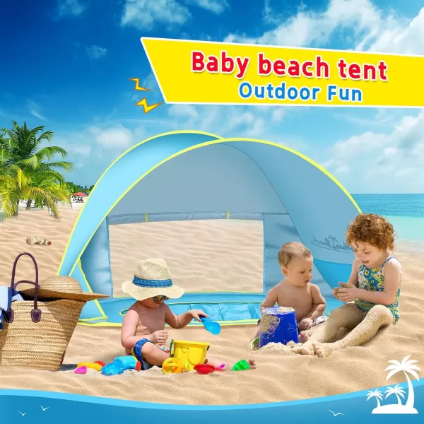 imageMonobeach Baby Beach Tent Pop Up Portable Shade Pool UV Protection Sun Shelter for InfantBlue with Baby Sun Hat