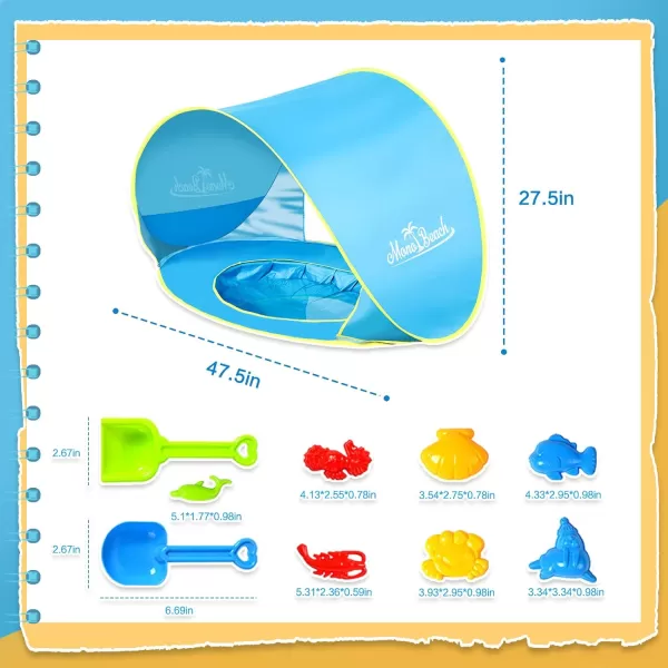 imageMonobeach Baby Beach Tent Pop Up Portable Shade Pool UV Protection Sun Shelter for InfantBlue with Beach Sand Toys