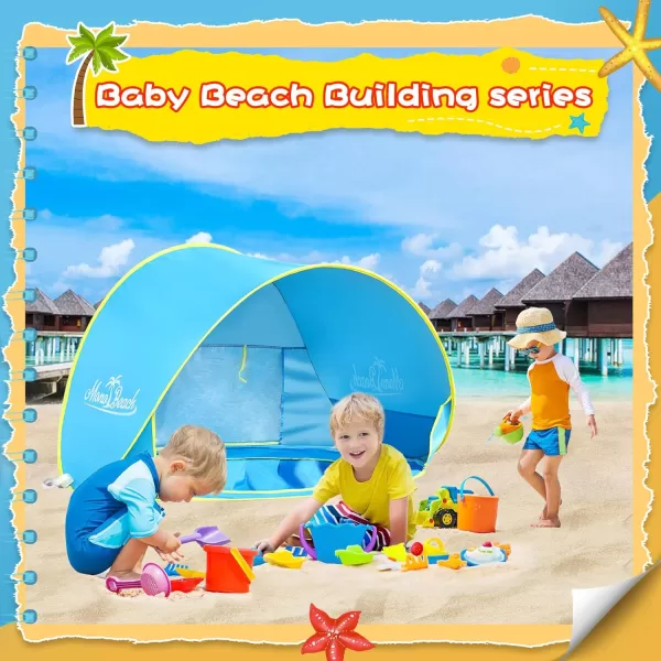 imageMonobeach Baby Beach Tent Pop Up Portable Shade Pool UV Protection Sun Shelter for InfantBlue with Beach Sand Toys