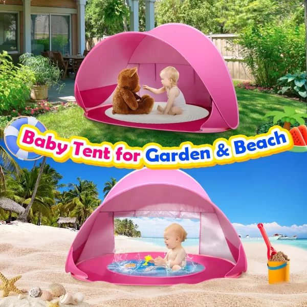 imageMonobeach Baby Beach Tent Pop Up Portable Shade Pool UV Protection Sun Shelter for InfantPink Beach Tent