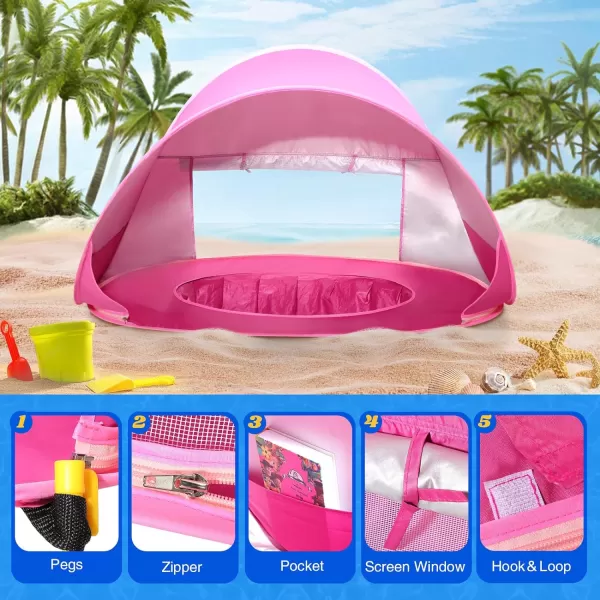 imageMonobeach Baby Beach Tent Pop Up Portable Shade Pool UV Protection Sun Shelter for InfantPink Beach Tent