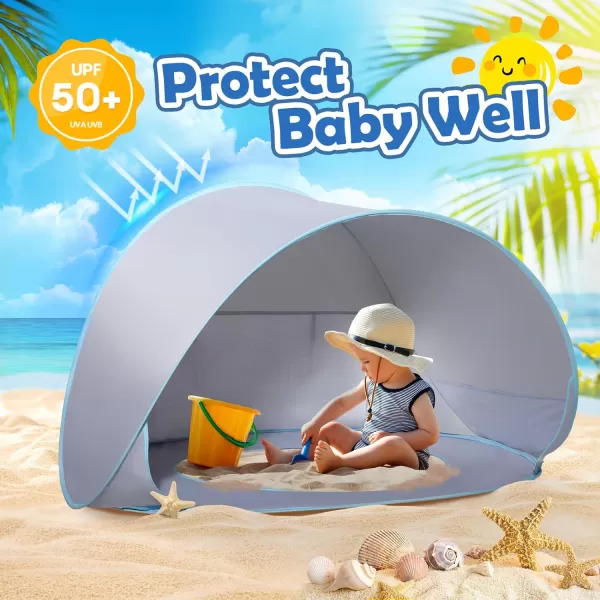 imageMonobeach Baby Beach Tent Pop Up Portable Shade Pool UV Protection Sun Shelter for InfantSilver Beach Tent