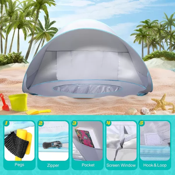 imageMonobeach Baby Beach Tent Pop Up Portable Shade Pool UV Protection Sun Shelter for InfantSilver Beach Tent