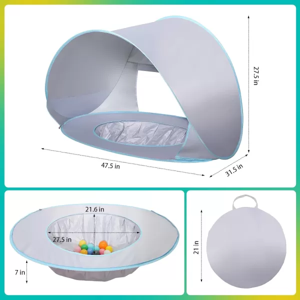 imageMonobeach Baby Beach Tent Pop Up Portable Shade Pool UV Protection Sun Shelter for InfantSilver Beach Tent