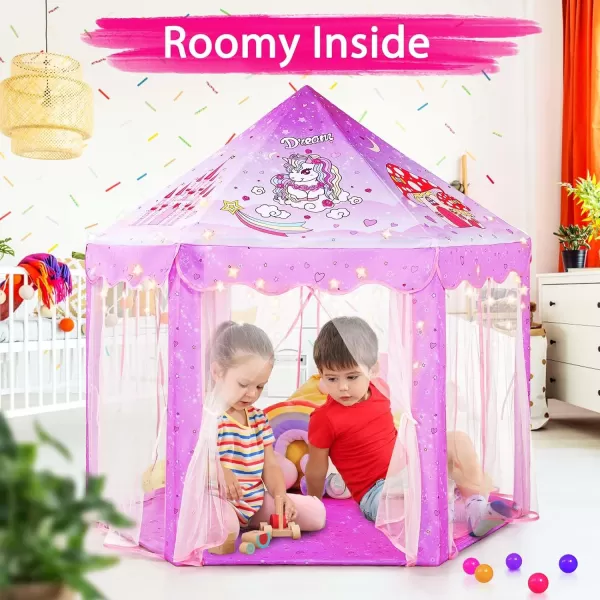 imageMonobeach Princess Tent Girls Large Playhouse Kids Castle Play Tent with Star Lights Gift Toy for Children Indoor and Outdoor Games 55 x 53 DxH Purple08 Unicorn Tent with Little Star Lights