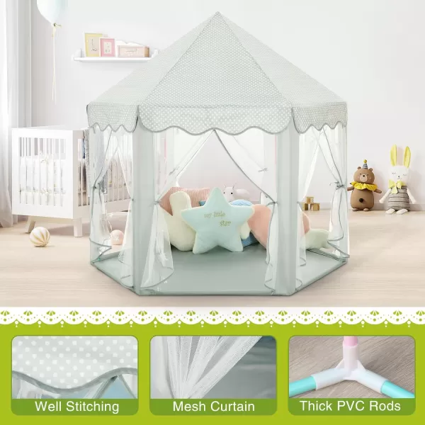 imageMonobeach Princess Tent Girls Large Playhouse Kids Castle Play Tent with Star Lights Gift Toy for Children Indoor and Outdoor Games 55 x 53 DxH Purple07 Celadon Tent with Little Star Lights
