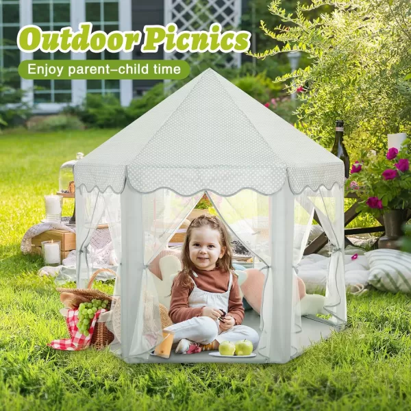 imageMonobeach Princess Tent Girls Large Playhouse Kids Castle Play Tent with Star Lights Gift Toy for Children Indoor and Outdoor Games 55 x 53 DxH Purple07 Celadon Tent with Little Star Lights