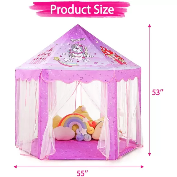 imageMonobeach Princess Tent Girls Large Playhouse Kids Castle Play Tent with Star Lights Gift Toy for Children Indoor and Outdoor Games 55 x 53 DxH Purple08 Unicorn Tent with Little Star Lights