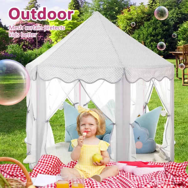 imageMonobeach Princess Tent Girls Large Playhouse Kids Castle Play Tent with Star Lights Gift Toy for Children Indoor and Outdoor Games 55 x 53 DxH Purple06 Grey Tent with Little Star Lights