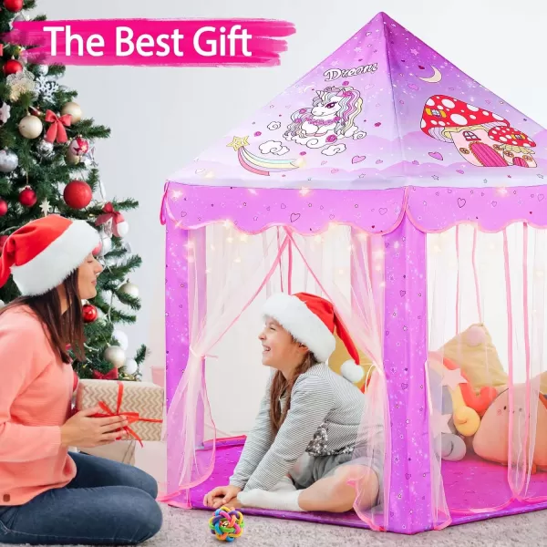 imageMonobeach Princess Tent Girls Large Playhouse Kids Castle Play Tent with Star Lights Gift Toy for Children Indoor and Outdoor Games 55 x 53 DxH Purple08 Unicorn Tent with Little Star Lights