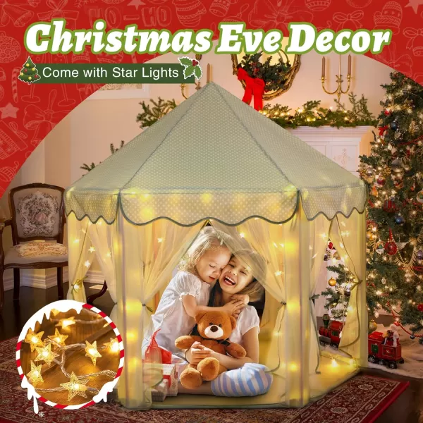 imageMonobeach Princess Tent Girls Large Playhouse Kids Castle Play Tent with Star Lights Gift Toy for Children Indoor and Outdoor Games 55 x 53 DxH Purple07 Celadon Tent with Little Star Lights