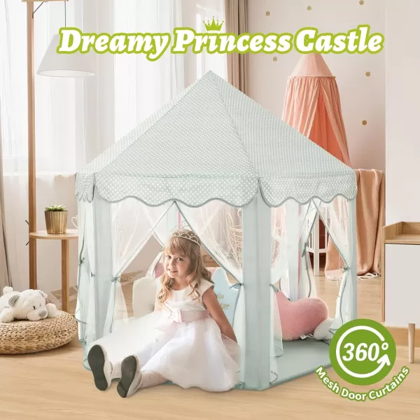 imageMonobeach Princess Tent Girls Large Playhouse Kids Castle Play Tent with Star Lights Gift Toy for Children Indoor and Outdoor Games 55 x 53 DxH Purple07 Celadon Tent with Little Star Lights