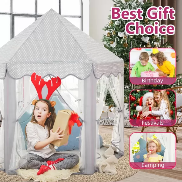 imageMonobeach Princess Tent Girls Large Playhouse Kids Castle Play Tent with Star Lights Gift Toy for Children Indoor and Outdoor Games 55 x 53 DxH Purple06 Grey Tent with Little Star Lights