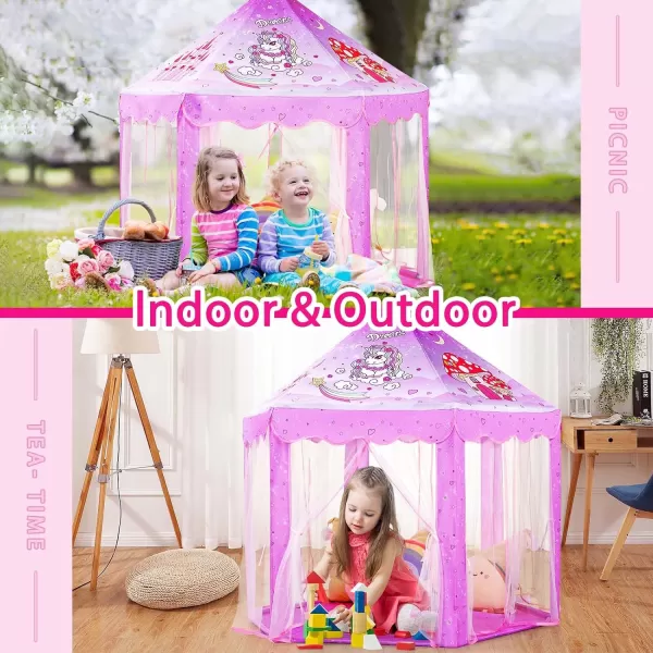 imageMonobeach Princess Tent Girls Large Playhouse Kids Castle Play Tent with Star Lights Gift Toy for Children Indoor and Outdoor Games 55 x 53 DxH Purple08 Unicorn Tent with Little Star Lights