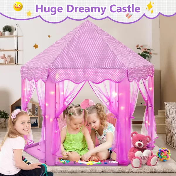 imageMonobeach Princess Tent Girls Large Playhouse Kids Castle Play Tent with Star Lights Gift Toy for Children Indoor and Outdoor Games 55 x 53 DxH Purple05 Purple Tent with Little Star Lights