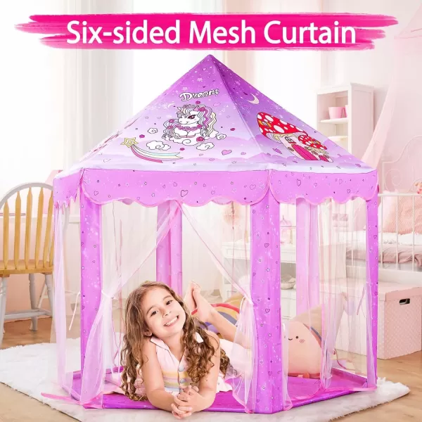 imageMonobeach Princess Tent Girls Large Playhouse Kids Castle Play Tent with Star Lights Gift Toy for Children Indoor and Outdoor Games 55 x 53 DxH Purple08 Unicorn Tent with Little Star Lights