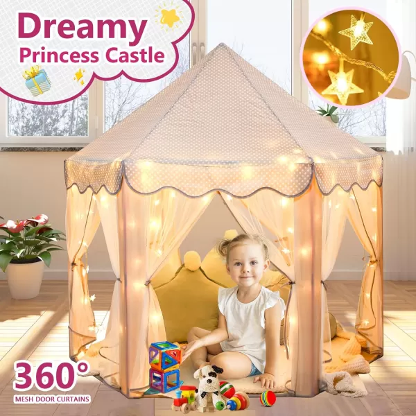 imageMonobeach Princess Tent Girls Large Playhouse Kids Castle Play Tent with Star Lights Gift Toy for Children Indoor and Outdoor Games 55 x 53 DxH Purple06 Grey Tent with Little Star Lights