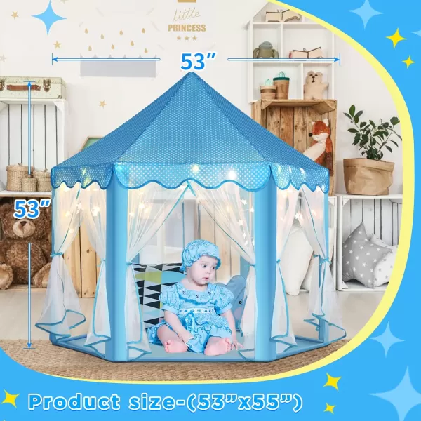 imageMonobeach Princess Tent Girls Large Playhouse Kids Castle Play Tent with Star Lights Toy for Children Indoor and Outdoor Games 55 x 53 DxHBlue Prinecss Tent with Little Star Lights