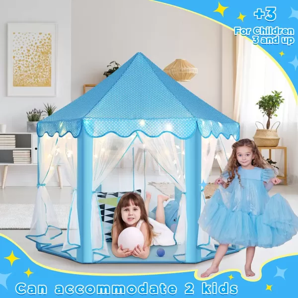 imageMonobeach Princess Tent Girls Large Playhouse Kids Castle Play Tent with Star Lights Toy for Children Indoor and Outdoor Games 55 x 53 DxHBlue Prinecss Tent with Little Star Lights
