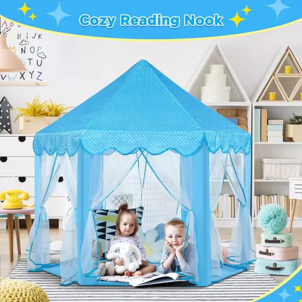 imageMonobeach Princess Tent Girls Large Playhouse Kids Castle Play Tent with Star Lights Toy for Children Indoor and Outdoor Games 55 x 53 DxHBlue Prinecss Tent with Little Star Lights