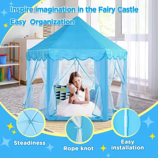 imageMonobeach Princess Tent Girls Large Playhouse Kids Castle Play Tent with Star Lights Toy for Children Indoor and Outdoor Games 55 x 53 DxHBlue Prinecss Tent with Little Star Lights