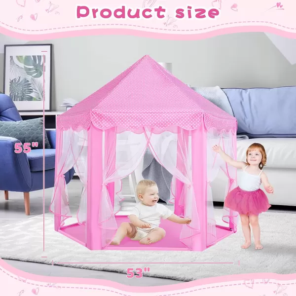 imageMonobeach Princess Tent Girls Large Playhouse Kids Castle Play Tent with Star Lights Toy for Children Indoor and Outdoor Games 55 x 53 DxHPink Princess Tent with Play Mat