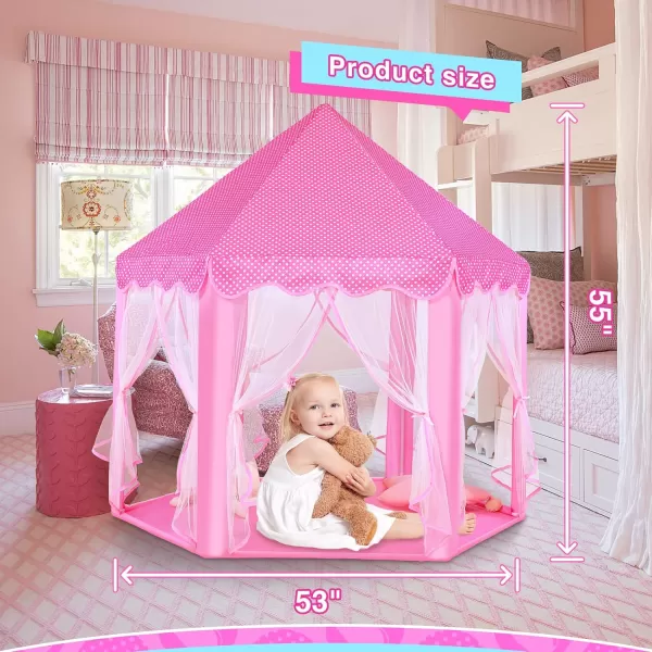 imageMonobeach Princess Tent Girls Large Playhouse Kids Castle Play Tent with Star Lights Toy for Children Indoor and Outdoor Games 55 x 53 DxHPink Princess Tent with Large Star Lights