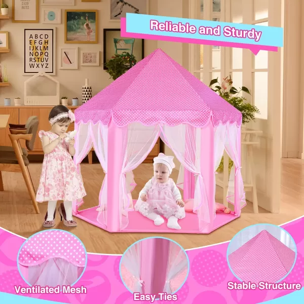 imageMonobeach Princess Tent Girls Large Playhouse Kids Castle Play Tent with Star Lights Toy for Children Indoor and Outdoor Games 55 x 53 DxHPink Princess Tent with Large Star Lights