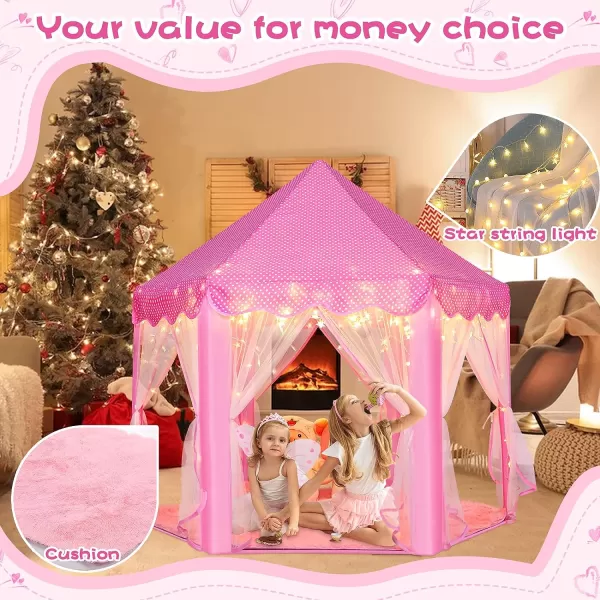 imageMonobeach Princess Tent Girls Large Playhouse Kids Castle Play Tent with Star Lights Toy for Children Indoor and Outdoor Games 55 x 53 DxHPink Princess Tent with Play Mat